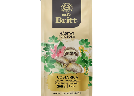 Cafe Britt - Habitat Perezoso Medium Roast Costa Rican 100% Arabica Whole Bean Coffee | 300 g