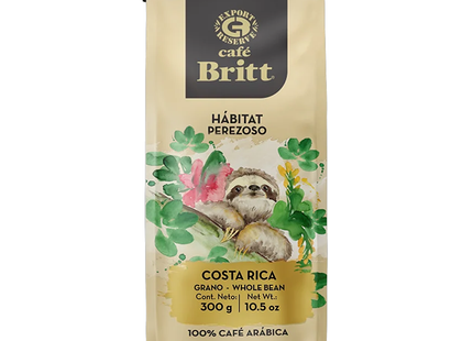 Cafe Britt - Habitat Perezoso Medium Roast Costa Rican 100% Arabica Whole Bean Coffee | 300 g