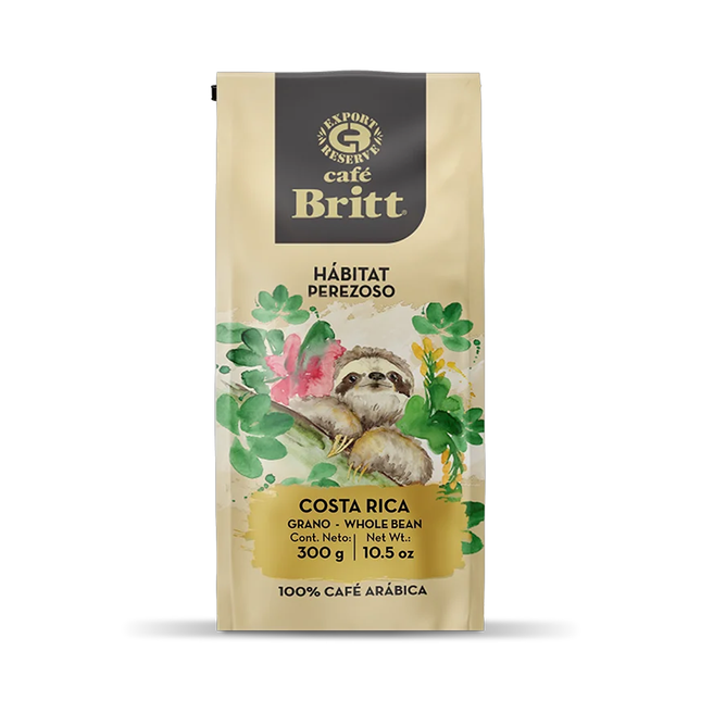 Cafe Britt - Habitat Perezoso Medium Roast Costa Rican 100% Arabica Whole Bean Coffee | 300 g