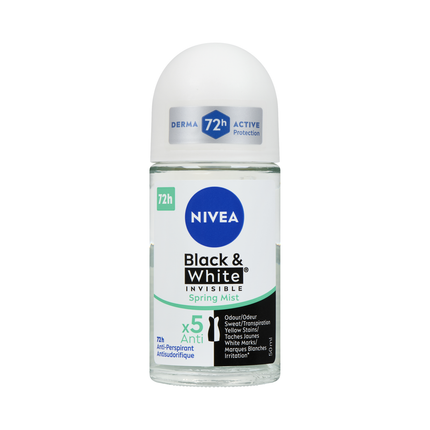 Nivea - Déodorant bille anti-transpirant Black & White Invisible 72H, Brume printanière | 50 ml