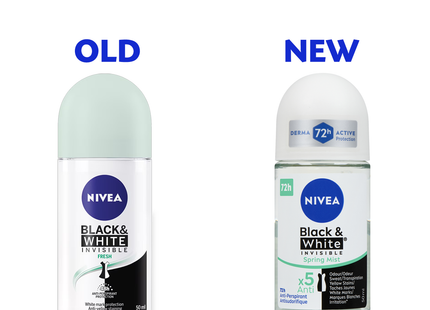 Nivea - Déodorant bille anti-transpirant Black & White Invisible 72H, Brume printanière | 50 ml