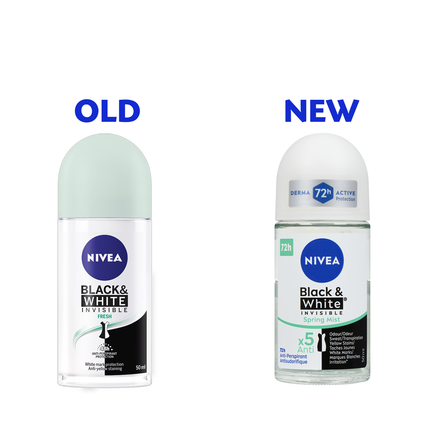 Nivea - Déodorant bille anti-transpirant Black & White Invisible 72H, Brume printanière | 50 ml