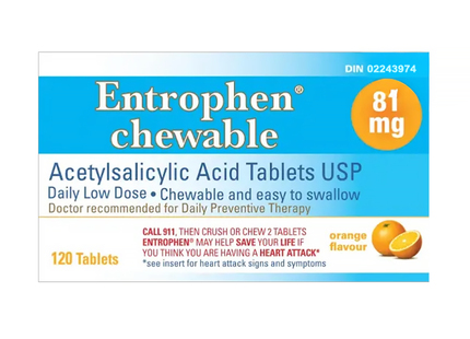 Entrophen - Daily Low Dose ASA 81 mg, Orange Flavour | 120 Tablets