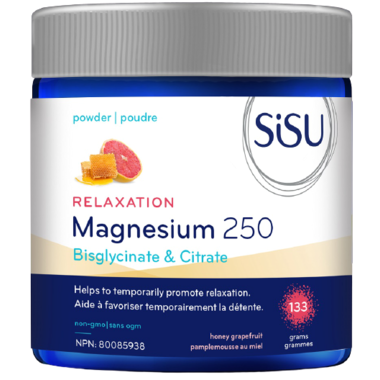 Sisu - Bisglycinate et citrate de magnésium 250 pour la relaxation - Formule poudre - Saveur miel pamplemousse | 133g*
