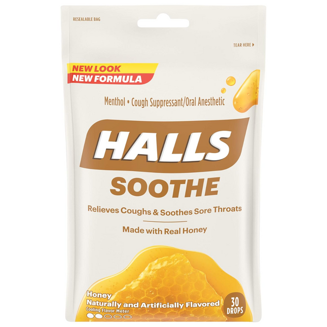 Halls - Soothe Honey Flavour Menthol Lozenges | 30 Lozenges