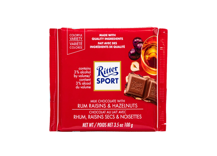 Ritter Sport - Milk Chocolate Bar with Rum Raisins 7 Hazelnuts | 100 g