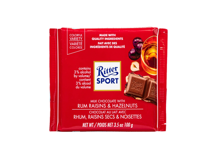 Ritter Sport - Barre de Chocolat au Lait avec Rhum Raisins 7 Noisettes | 100g