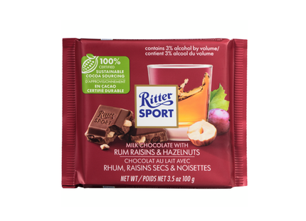 Ritter Sport - Milk Chocolate Bar with Rum Raisins 7 Hazelnuts | 100 g