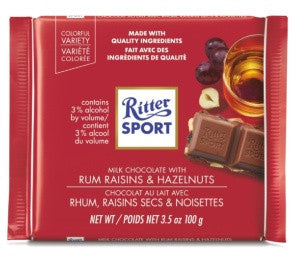 Ritter Sport Milk Chocolate Bar with Rum Raisins 7 Hazelnuts | 100 g