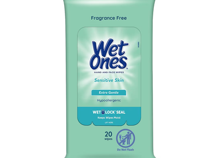 Wet Ones - Hand & Face Wipes for Sensitive Skin, Fragrance Free | 20 Wipes