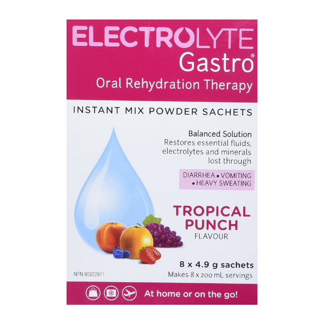 Electrolyte Gastro - Sachets de poudre à mélange instantané pour thérapie d'hydratation orale - Tropical Punch | 8x4,9g