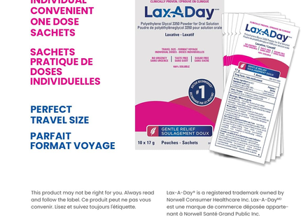 Lax-A-Day Powder Laxative, No Sugar | 17 g x 10 Pouches