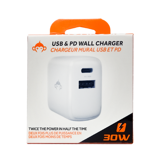 CHARGEUR MURAL USB &amp; PD MONKEYZ PRISE MURALE 30 W