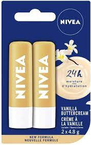 Nivea - Hydratation 24H - Baume à lèvres crème au beurre vanille | 2X4,8g