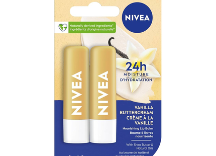 Nivea - Hydratation 24H - Baume à lèvres crème au beurre vanille | 2X4,8g