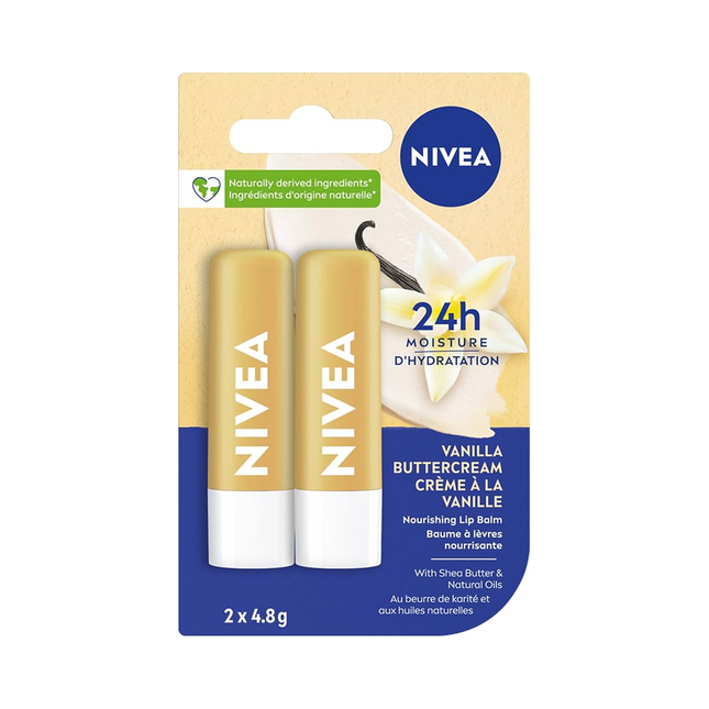 Nivea - Hydratation 24H - Baume à lèvres crème au beurre vanille | 2X4,8g