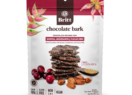 Cafe Britt - Chocolate Bark, Dark Chocolate With Quinoa, Cranberries, and Cacao Nibs | 133 g