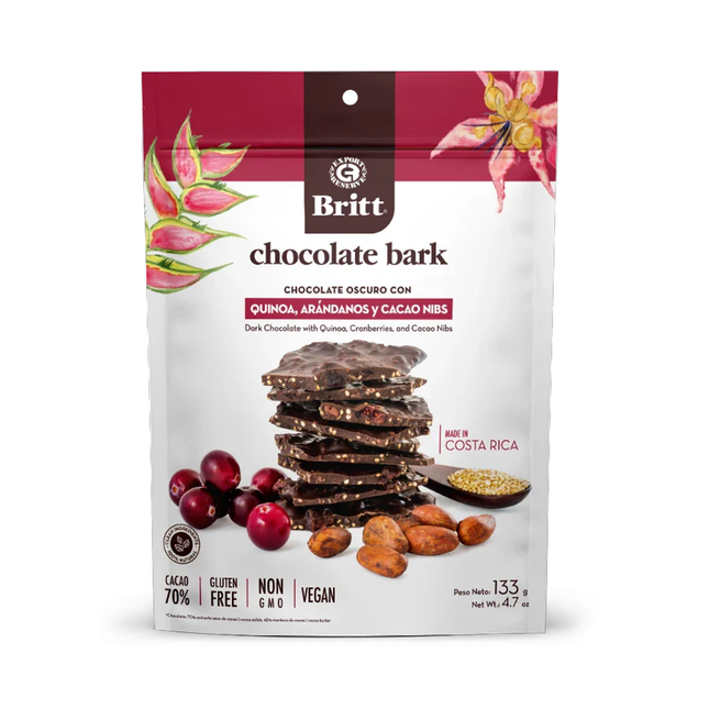 Cafe Britt - Chocolate Bark, Dark Chocolate With Quinoa, Cranberries, and Cacao Nibs | 133 g