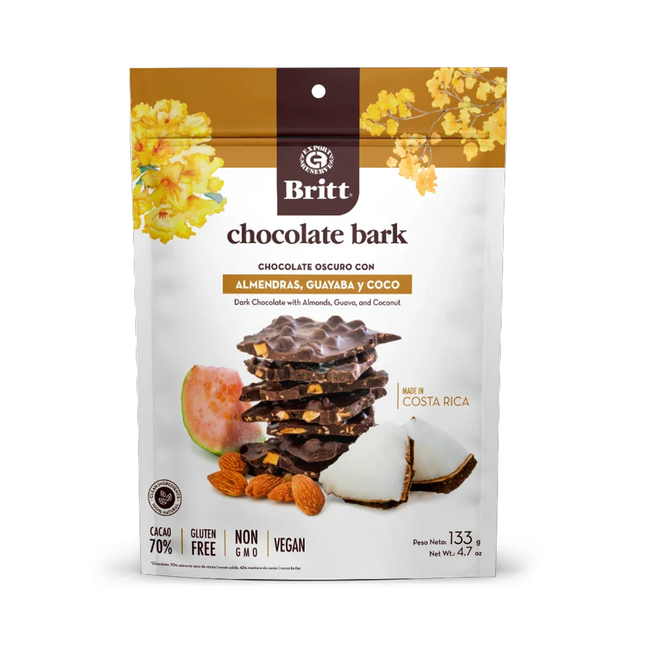 Cafe Britt - Chocolate Bark, Dark Chocolate With Almonds, Guava, And Coconut | 133 g