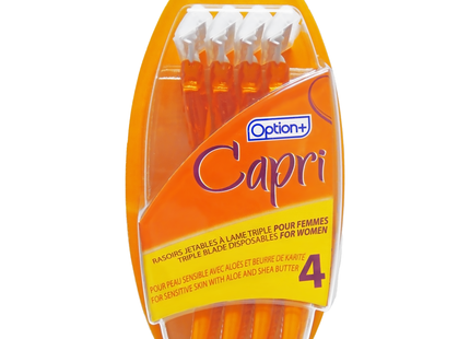 Option+ - Capri Women's Sensitive Skin Razors - Aloe & Shea Butter | 4 Disposable Razors