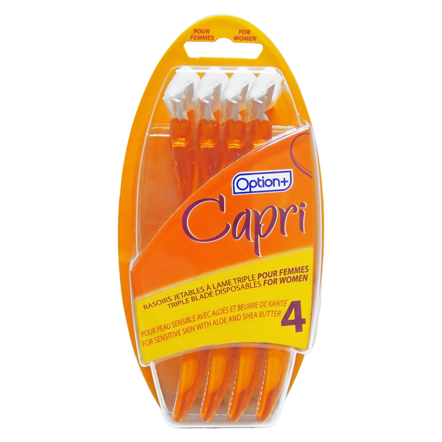 Rasoirs pour peaux sensibles Option+ Capri pour femmes - Aloe et beurre de karité | 4 rasoirs jetables