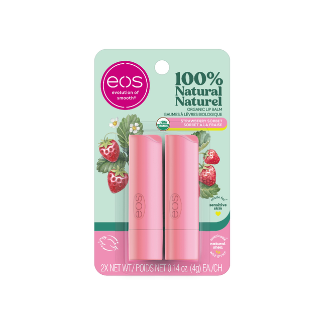 eos - Baume à lèvres bio 100 % naturel, sorbet fraise | 2 x 4 g
