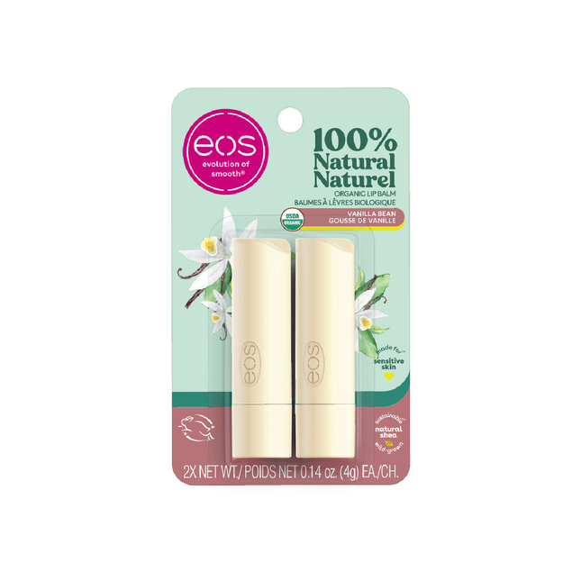 eos - 100% Natural Organic Lip Balm - Vanilla Bean | 2x 4g