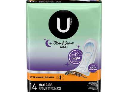 U by Kotex - Clean & Secure Overnight Maxi Pads | 14 Pads