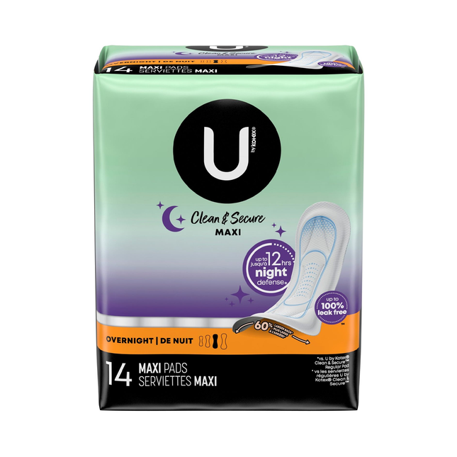 U by Kotex - Clean & Secure Overnight Maxi Pads | 14 Pads