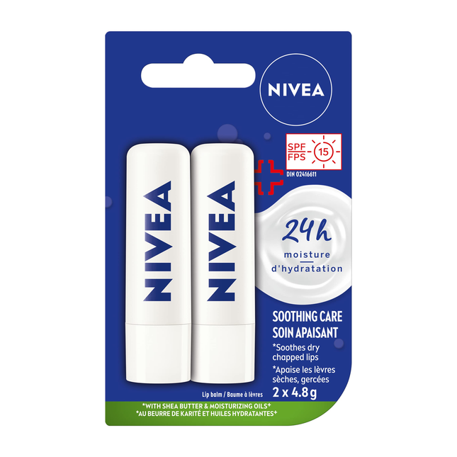 Nivea - Baume à Lèvres Soin Apaisant Hydratant 24H SPF 15 | 2x 4,8g