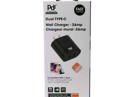 Pdi Accessories - Dual Type-C Wall Charger | Black or White