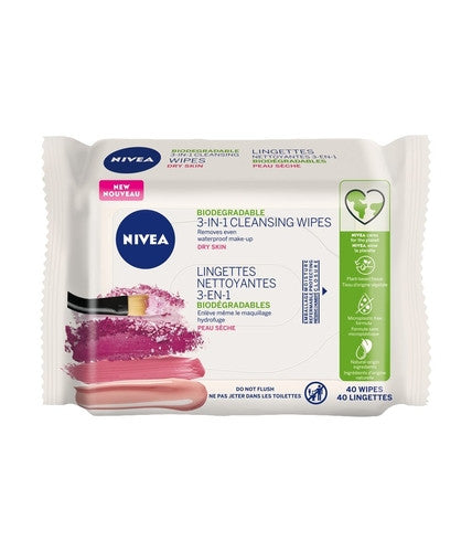 Nivea - Lingettes nettoyantes biodégradables 3 en 1 - pour peau sèche | 40 lingettes