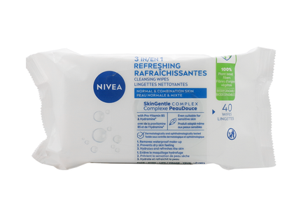 Nivea - 3-in-1 Refreshing Cleansing Wipes for Normal & Combination Skin | 40 Wipes