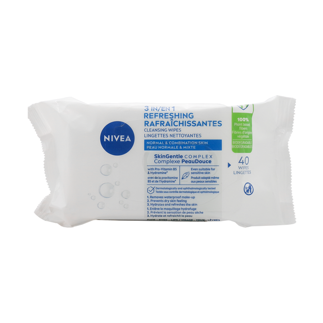 Nivea - 3-in-1 Refreshing Cleansing Wipes for Normal & Combination Skin | 40 Wipes
