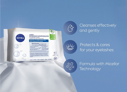 Nivea - 3-in-1 Refreshing Cleansing Wipes for Normal & Combination Skin | 40 Wipes