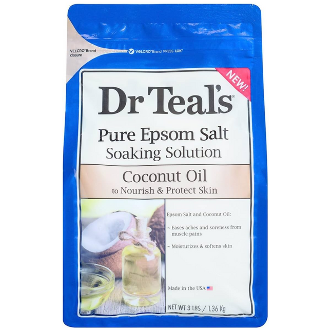 Dr Teal's - Solution de trempage pure au sel d'Epsom à l'huile de noix de coco pour nourrir et protéger la peau | 1,36kg