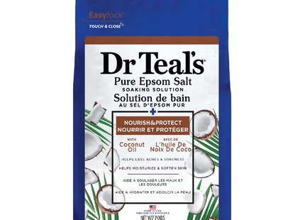 Dr Teal's - Solution de trempage pure au sel d'Epsom à l'huile de noix de coco pour nourrir et protéger la peau | 1,36kg