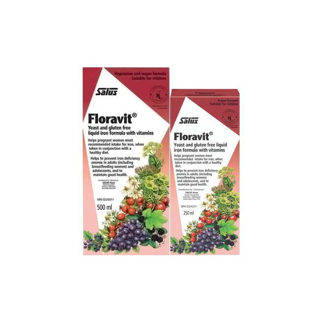 Salus - Floravit - Liquid Iron Formula with Vitamins - Yeast and Gluten Free - Bonus Pack | 500 mL + 250 mL