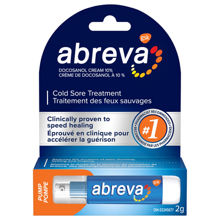 Abreva - Pompe à crème de traitement des boutons de fièvre - Crème Docosanol 10 % | 2g