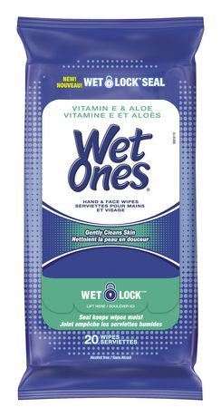 Lingettes pour les mains et le visage Wet Ones avec vitamine E et aloès | 20 lingettes