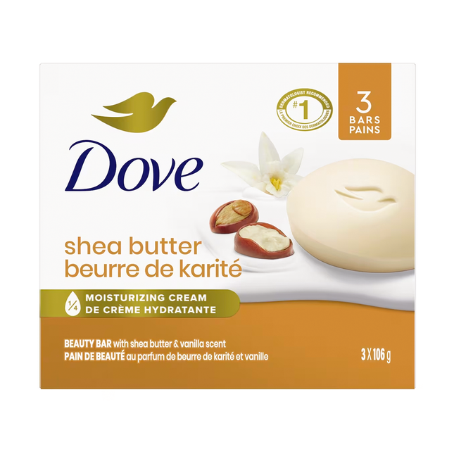 Dove - Pain de Toilette Beauté au Beurre de Karité, Parfum Karité et Vanille | 3 x 106 g