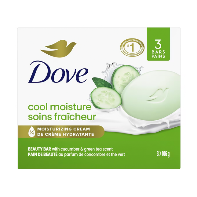 Dove - Cool Moisture Beauty Bar, Cucumber & Green Tea Scent | 3 x 106 g