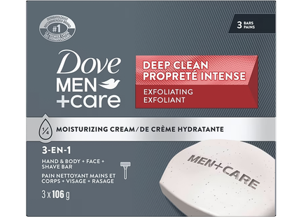 Dove – Pain de toilette exfoliant nettoyant en profondeur Men+Care pour le corps et le visage | 3 x 106 g