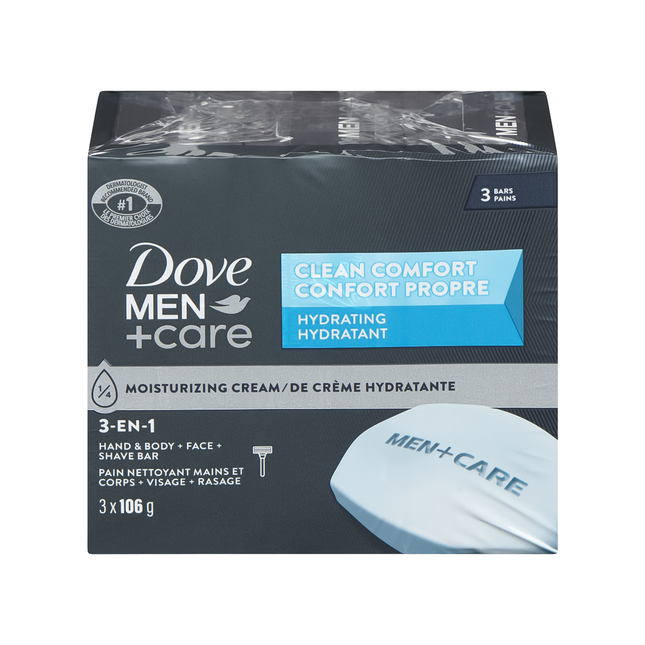 Dove - Men+Care Pain de Toilette Hydratant Nettoyage Confort Corps et Visage | 3 x 106 g