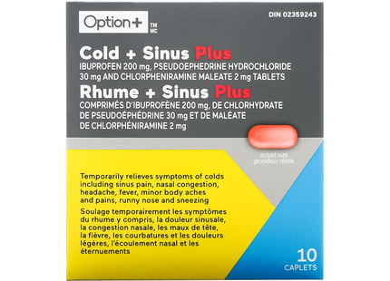Option+ Soulagement rhume et sinus Plus | 10 caplets