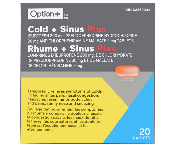 Option+ Cold + Sinus Plus Relief | 20 Caplets – White Cross E-Store