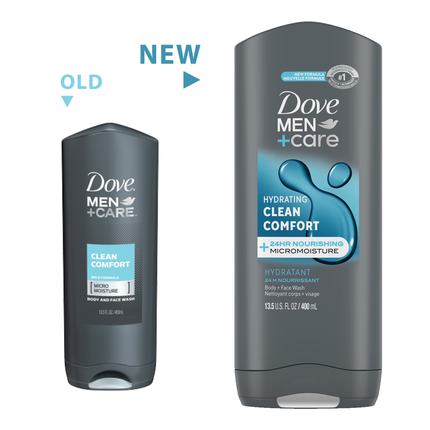 Dove - Nettoyant visage et corps Men+Care Clean Comfort Formule douce | 400 ml