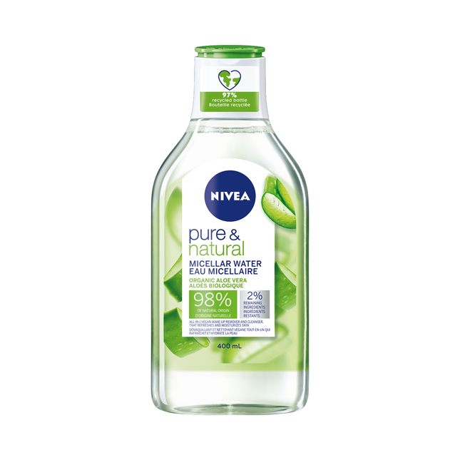 Nivea - Pure & Natural - Eau Micellaire à l'Aloe Vera Bio | 400 ml