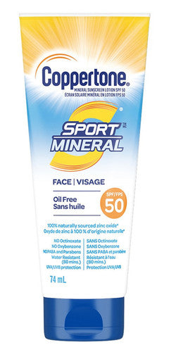 Coppertone - Sport - Lotion écran solaire minérale - pour le visage - SPF 50 | 74 ml