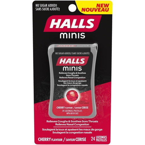 Halls Minis - Sans sucre ajouté - Saveur cerise | 24 pastilles